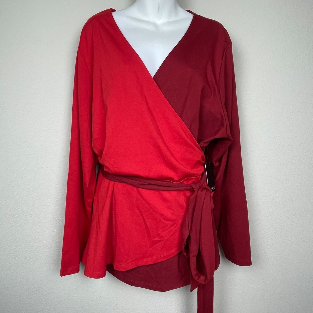 NWT‎ Eloquii Colorblock Wrap Top Red Maroon Plus Size 28 Career